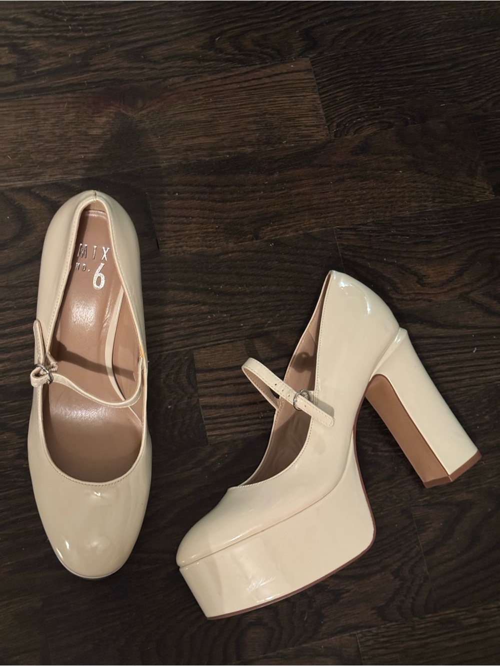 Cream Patent Mary Jane Platform Heels